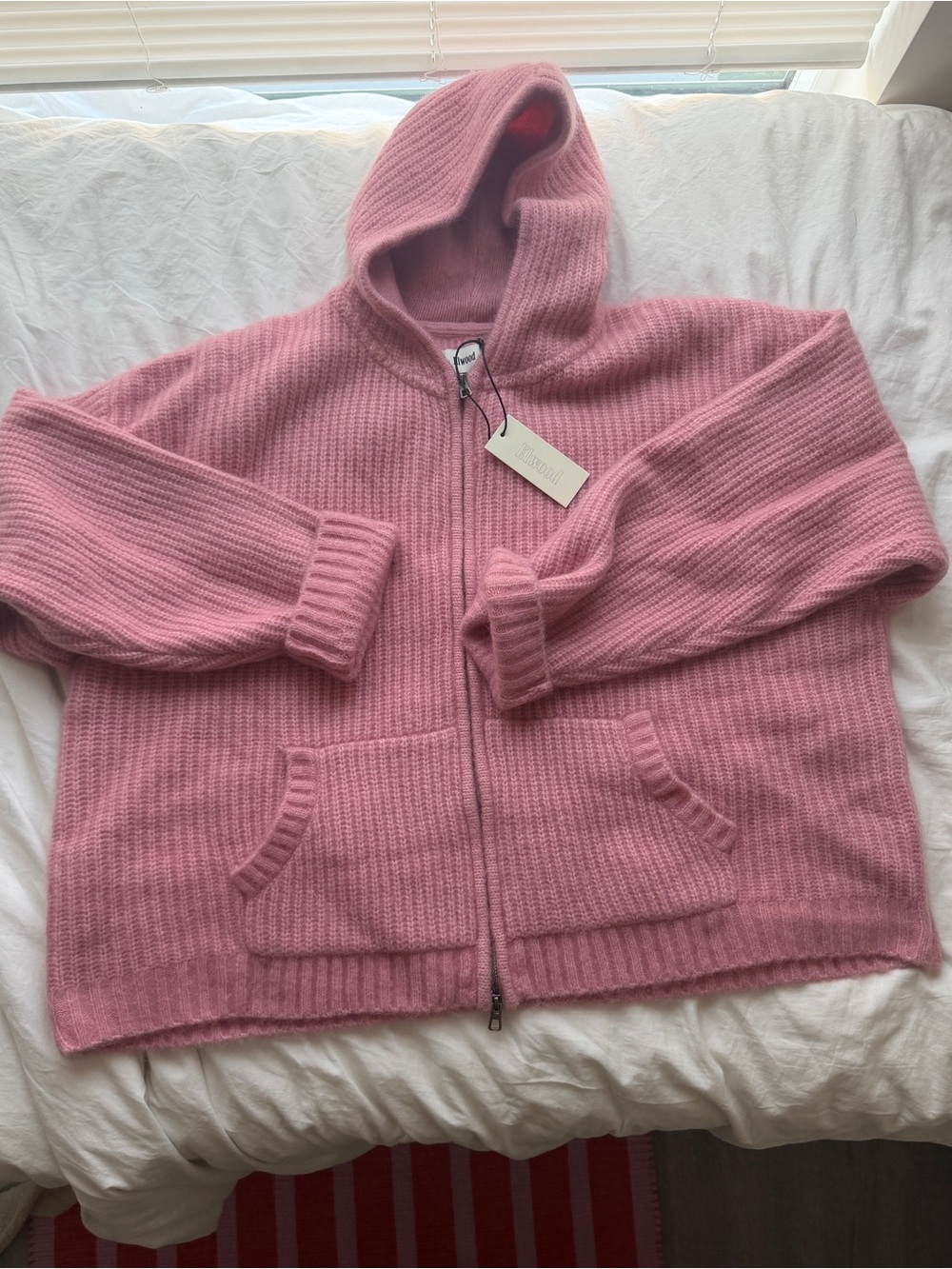 Elwood Double Zipper Soft Ribbed Pink Zip-Up Hooded Sweater
